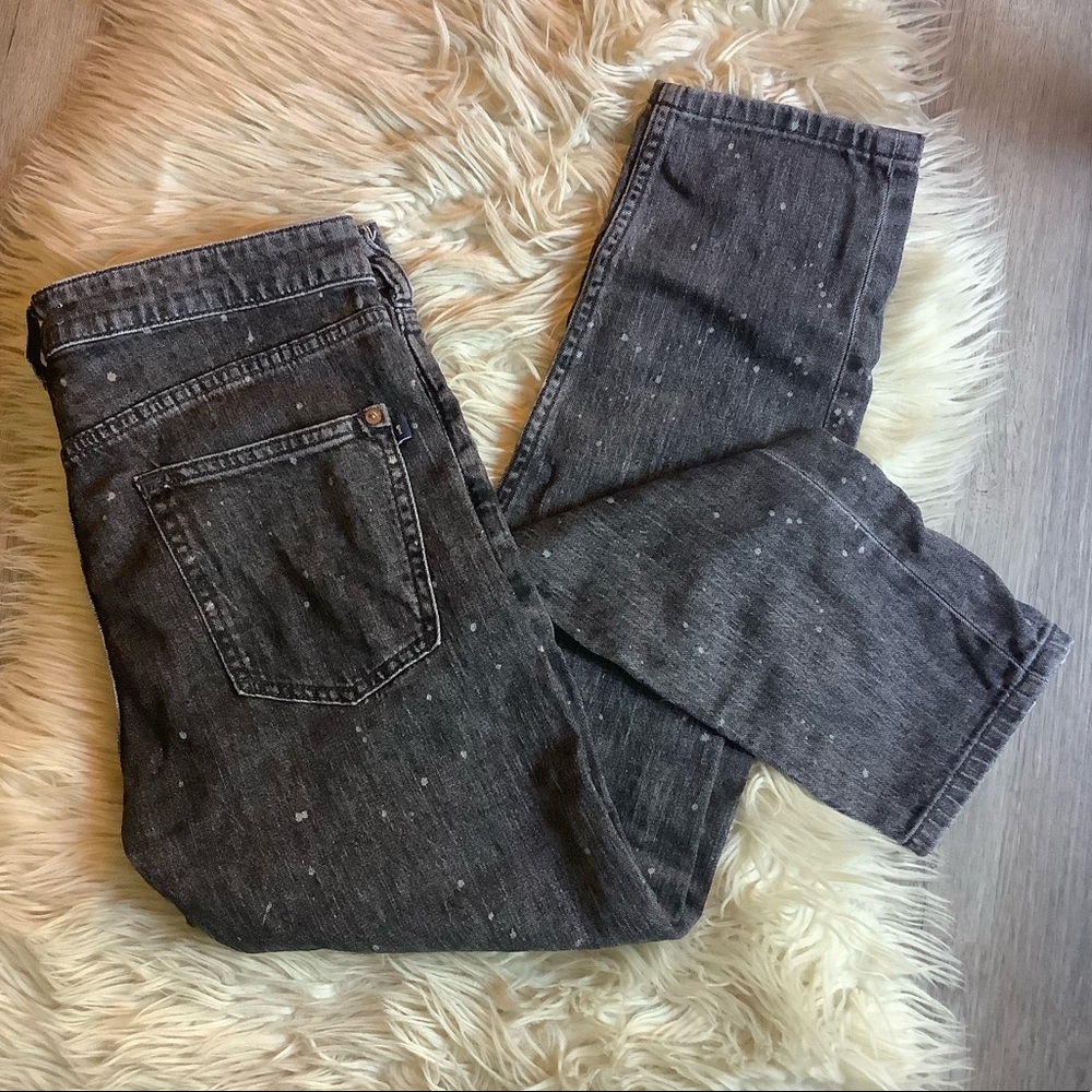 Pilcro & the letterpress high rise mom jeans black white paint splatter